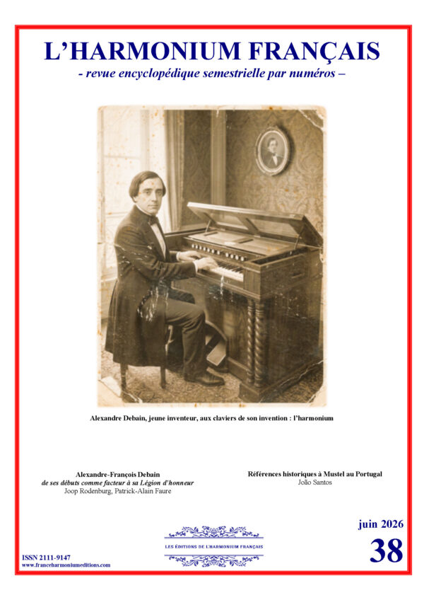 Portrait of Alexandre Debain, a young inventor, seated at the harmonium he invented.